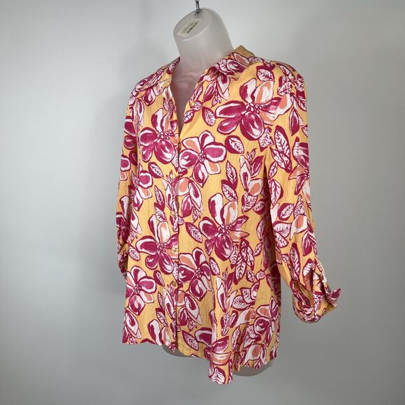 women's Appleseed's orange & pinks floral print shirt size medium Petite - Picture 1 of 7